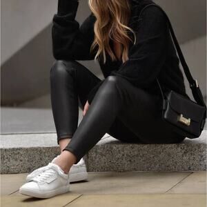 ALLSAINTS Black 10 Scarlett Leather Pants Side Zip Pull-On Skinny Leg Fit FLAW *